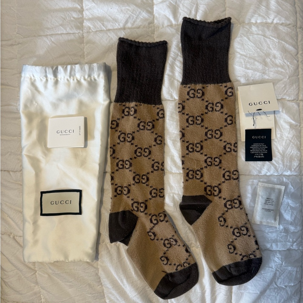 Gucci Monogram Long Socks, Size Medium